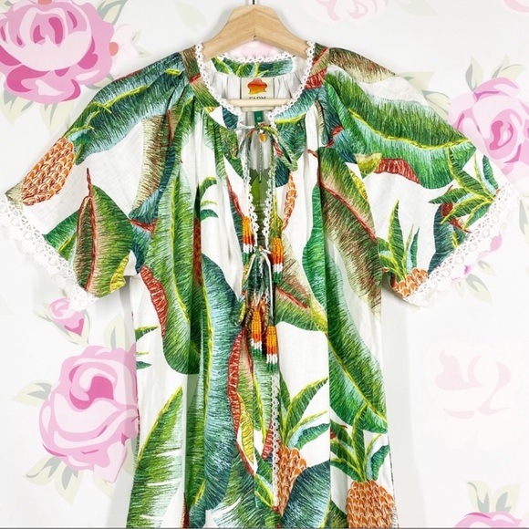 NEW FARM Rio Forest Palm Tropical Linen Jumpsuit XS - Picture 5 of 16